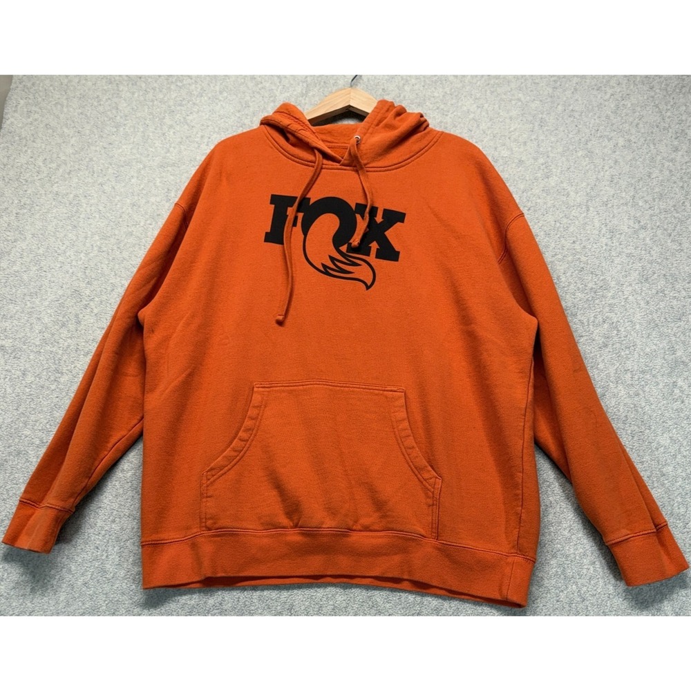 Fox Mens Logo Graphic Hoodie Orange Long Sleeve Comfort Fleece Pullover Warm XL